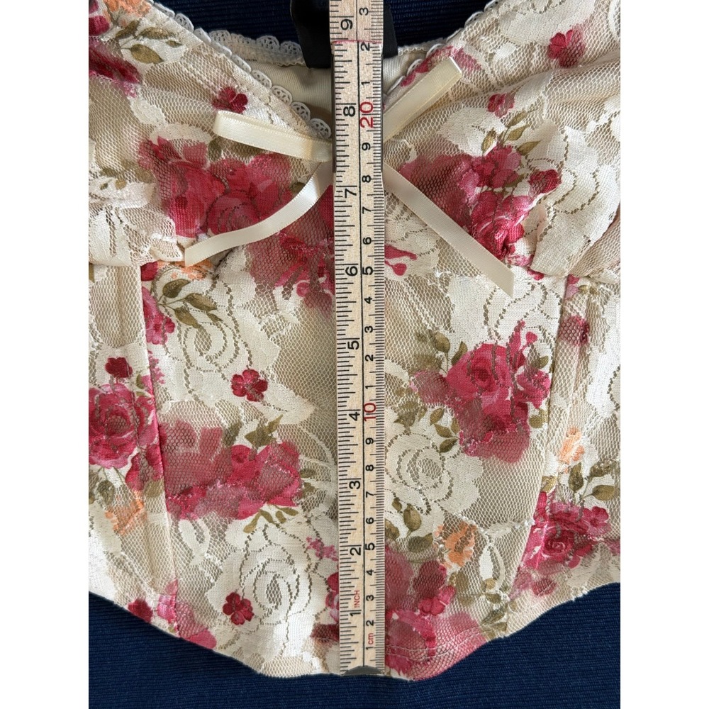 Windsor Floral Lace Corset Top Small Cream Pink Rose Bustier Bow Coquette Style - Picture 6 of 11